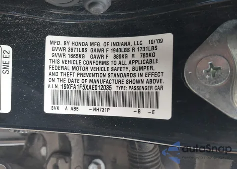 2010 Honda Civic Lx from USA, damaged, VIN 19XFA1F5XAE012035